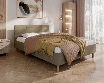 Produktbild von ALMORE Polsterbett – minimalistisches Design, Holzbett auf Füßen | ohne matratze