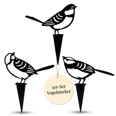 Produktbild von Gartenstecker 3-teiliges Set Vögel - Gartendekoration - Blumenstecker - Ornamente - Metallstecker - Einzigartige Dekoration für den Garten