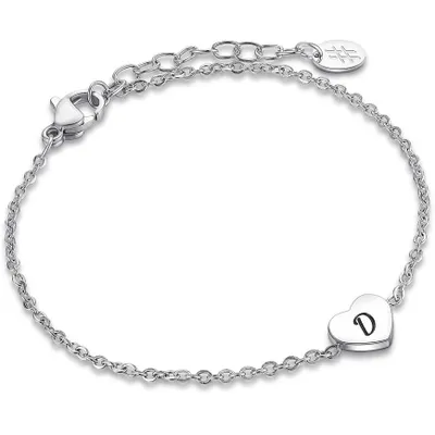 Produktbild von Damen Armband Herz mit Buchstaben D, 16 + 3 cm, mit Ringverlängerung, Karabinerverschluss