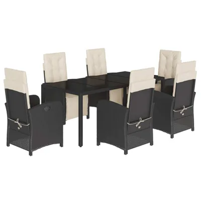Produktbild von 7-tlg. Garten-Essgruppe mit Kissen Schwarz Poly Rattan