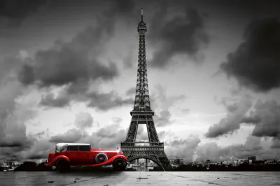 Produktbild von Fototapete - Retro Car in Paris 375x250cm - Vliestapete