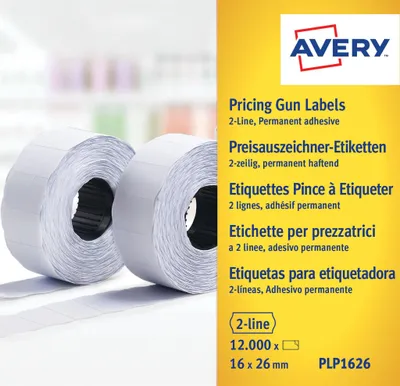 Obrázok produktu pre Avery PLP1626 - papier - permanentné lepidlo - biely - 26 x 16 mm 12000 štítkov (10 roliek x 1200)