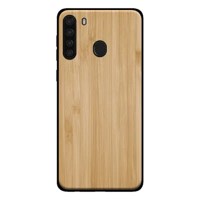 Productafbeelding van Smartphonica telefoonhoesje voor Samsung Galaxy A21,met houten uitstraling - achterkant van bamboe kunsthout, bruin