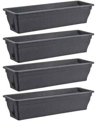 4x balkonkasten 80cm blumenkasten mit wasserspeicher anthrazit 18 l blumenkasten wetterfest pflanzkasten mit einsatz lange balkonkaesten fuer garten und balkon witterungsbestaendig anthrazit grau
