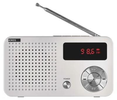 Immagine prodotto di EMOS Radio digitale FM e lettore MP3 portatile con batteria ricaricabile, porta USB, slot per schede micro SD e connessione per cuffie/antenna estensibile, FM 88-108 MHz, E0086
