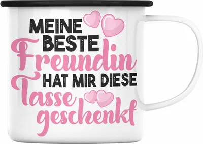 Produktbild von Trendation - Unbiologische Schwester Emaille Tasse Geschenk Beste Freundin Geburtstag Lustig Freundinnen Spruch Becher Beste Freundinnen (Schwarz)