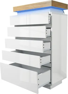 Produktbild von AIORBER  Kommode in Hochglanz Weiß mit 6 Schubladen und LED Beleuchtung (App Control), modernes Sideboard für Wohnzimmer oder Schlafzimmer, 115×73×39 cm