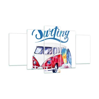 Produktbild von Bilder auf glas - Aquarell Surfbrett Palme Bäume - 160x85cm - Glasbilder - Wandbilder - Kunstdruck - zum Aufhängen bereit - Wanddekoration aus Glas - Glas Bilder - Wandbild auf Glas - GEA160x85-3112