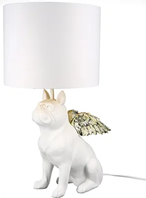 Immagine prodotto di Gilde Tischleuchte, Bulldogge, "Flying Bulli", Kunstharz, Textil, weiß, VE 1, H. 55 cm, D. 26 cm 89334 4001250893349