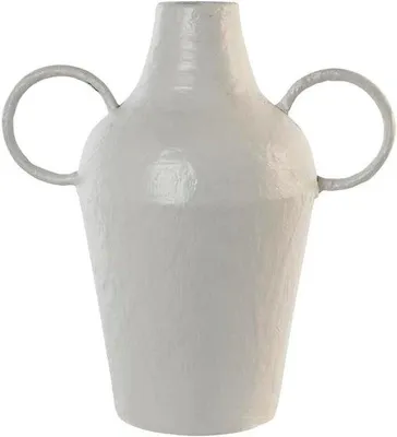 Productafbeelding van Bloemenvaas Metaal - Decoratieve Pot - Woonkamer Decoratie - Geometrisch Patroon - 36 cm Hoog - Wit