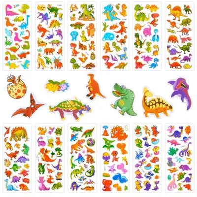 Obrázok produktu pre 3D nálepky dinosaurov pre deti, 12 listov, 17 x 7 cm, vodeodolné