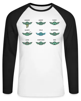 Produktbild von Star Wars: Mandalorian Grogu Emotionen Baseball Langarmshirt Herren, S, Weiß/Schwarz