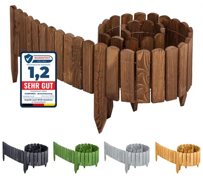 Image de Garronda Bordure de plate-bande en bois Clôture enroulable Imprégnée Bordure enroulable Flexible Bordure de pelouse Palissade Clôture pour jardin Longueur : 200 cm GD-0046 (Marron foncé, Hauteur : 10 cm)