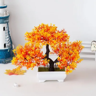 Produktbild von Künstlicher Bonsai-Baum Set Kunstpflanze Wohndeko Tischdeko Weihnachten Halloween Ostern Deko Zimmerpflanze - Farbe: setting sun