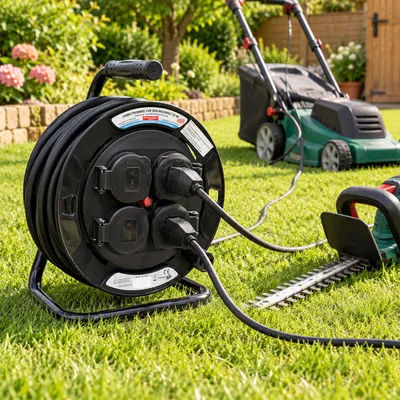 Productafbeelding van 10 meter kabelhaspel, verlengkabel, beschermingsklasse IP44, thermische beveiliging, 230V