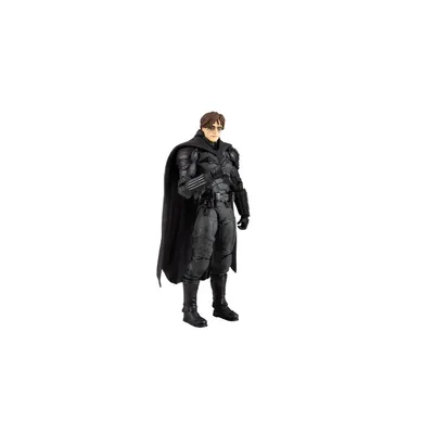 A full-body shot of an action figure of Batman, unmasked, standing against a white background.