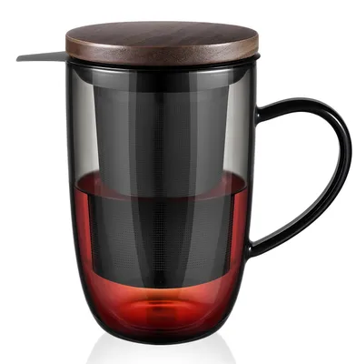 Produktbild von Borosilikat-Teeglas, 440 ml, mit Bambusdeckel und Sieb