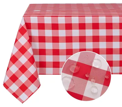 Productafbeelding van Karierte tafelkleed voor buiten, weerbestendig, afwasbaar, rood-wit, 130x160 cm