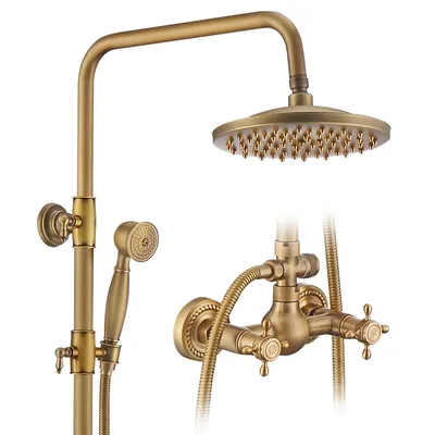 Produktbild von Duschsystem HOMELIVE Duschset mit Armatur Regendusche Set Duschamaturenset, Kopfbrause, Handbrause, Brausestange Antike Bronze Gebürstetes Nickel