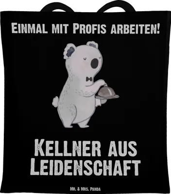 Produktbild von Mr. & Mrs. Panda totebag Kellner Leidenschaft - Schwarz - Geschenk, Ausbildung, Stoffbeutel, Restaurant, Tragetasche, Tote Bag, canvas tasche, Spruch, Jutebeutel