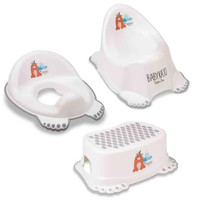 Produktbild von Babykajo 3 in 1 Baby Töpfchen Set - Kinder Töpfchen + Kinder Toilettensitz + Kinder Tritthocker – aus BPA freiem Plastik und mit Antirutschfüßchen.