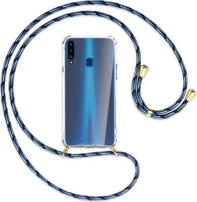 Produktbild von Handykette Backcover-Schutzhülle mit Band (Metall goldfarben) für Samsung Galaxy A20s - Blautöne