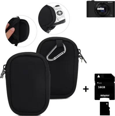 Produktbild von K-S-Trade® Kameratasche kompatibel mit Sony Cyber-shot DSC-WX500 Schutz Hülle Kompaktkamera Tasche Travelbag sleeve case neopren Fototasche + 16GB