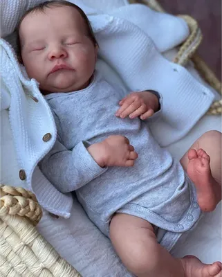 Image de poupée de 48 cm entièrement en vinyle, déjà peinte, Levi, bébé endormi, peau en 3D avec veines visibles, poupée d'art de collection