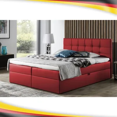 Produktbild von Boxspringbett Doppelbett LEO   160x200cm Bett mit Bonellmatratze, Kunstleder, Bettkasten  (Rot)