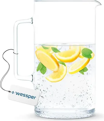 Image de Wessper carafe en verre, pichet en verre, carafe à eau, pichet à thé glacé, pichet à jus de fruits env. 3 l en verre borosilicaté résistant à la chaleur pour boissons faites maison, glace