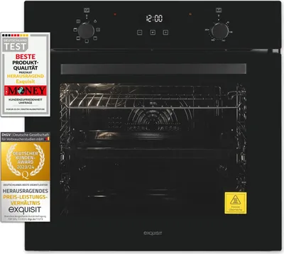 Exquisit Einbaubackofen EBE278-U-020 schwarz | Energieeffizienzklasse A | 75,6 l Garraum | Einbaubackofen 60 cm