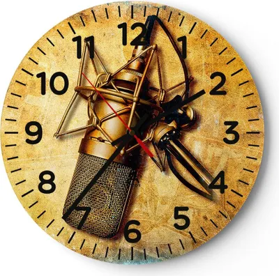 Produktbild von Wanduhr - Rund - Glasuhr - Mikrofon Musik Lied - 30x30cm - Schleichendes Uhrwerk - Lautlos - zum Aufhängen bereit - Dekoration Modern - Wanddekoration aus Glas - C4AR30x30-0525