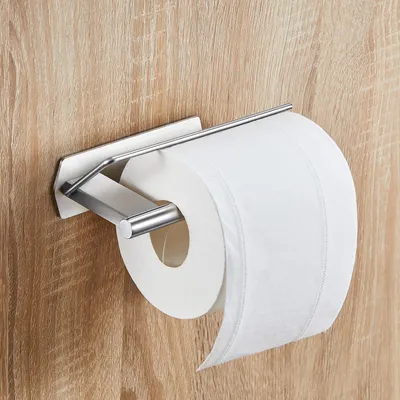 Produktbild von Bohrfreier Toilettenpapierhalter, Toilettenpapierhalter aus Metall, selbstklebender Toilettenpapierhalter, großer, wandmontierter Toilettenpapierhalter für Badezimmer, Küche, Toilette (silber)