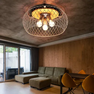 Produktbild von Deckenleuchte, silber, Holz, rund, Käfig, D 50 cm