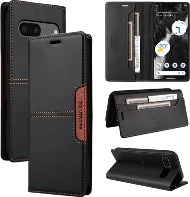 Produktbild von Handyhülle für Google Pixel 7 Hülle, Leder Flip Wallet Kartenfach Stand Schutzhülle Schwarz