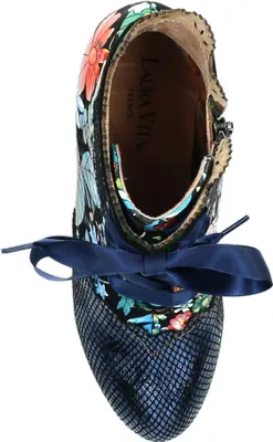 Immagine prodotto di Laura Vita stivaletto da donna in pelle con motivo floreale e plateau a spillo Hicao 47, misura:37 EU, colore:Blu