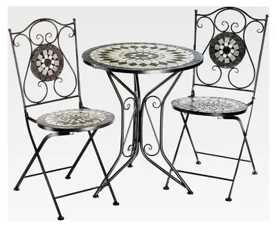 Produktbild von Sitzgruppe Gartenmöbel MOSAIK - 1 Tisch - 2 Stühle - Metall - Mosaik grau