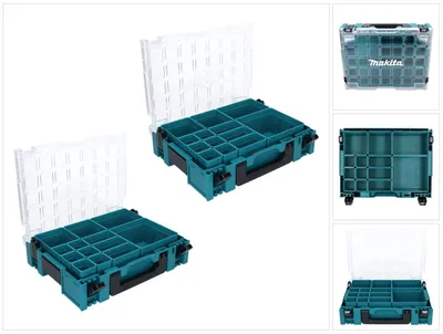 Immagine prodotto di Set di organizer Makita MAKPAC 1 2x valigetta per minuteria 395 x 295 x 110 mm ( 2x 191X80-2 ) con 13x inserti in scatola