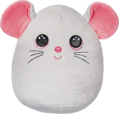 A close-up studio shot of a plush toy mouse.
