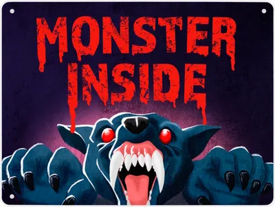 Produktbild von Monster Inside Halloween Metallschild XL in 21x28 cm mit gruseligem Werwolf