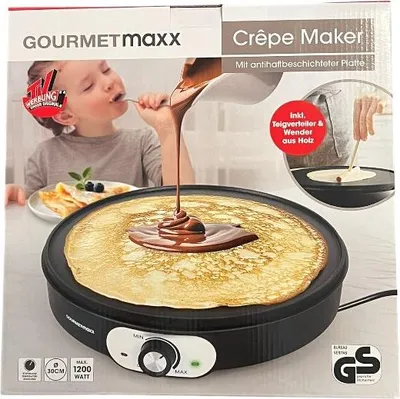 Produktbild von GOURMETmaxx Crepe Maker 1200W inkl. Teig-Verteiler & Crêpe-Wender Pfannkuchen Maker
