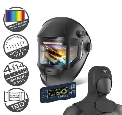Produktbild von STAHLWERK Automatik Schweißhelm SPLIT 1/1/1/1 180° Sichtfeld und Schweißhaube