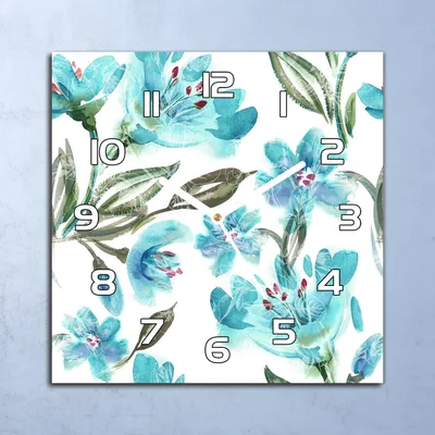 Produktbild von Deko Glasuhr Wanduhr 30x30 Türkis Blumen Natur Quarz Küchenuhr Bürouhr
