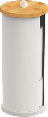 Zdjęcie produktu dla Uchwyt na rolki papieru toaletowego - 3 rolki - Metal i bambus - 49 x 14,5 cm - Biały - Montaż bez wiercenia