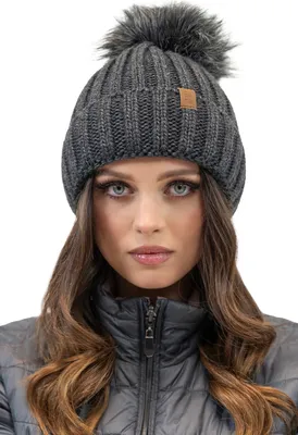 Immagine prodotto di Vivisence Cappello invernale da donna con pompon Cappello con pompon dalla vestibilità perfetta Filato morbido e caldo con fodera in pile antistatica Ideale per l'autunno e l'inverno Modello 70100, grafite, taglia unica