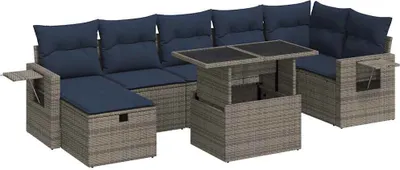 Produktbild von 8-tlg. Garten-Sofagarnitur mit Kissen Grau Poly Rattan