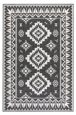 Zdjęcie produktu dla Dywan na taras 160x230cm, kremowo czarny dwustronny płasko tkany sznurkowy