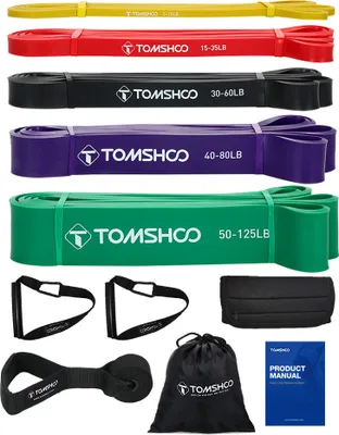 Produktbild von 5 Packungen Klimmzug-Hilfsbaender-Set, Widerstandsschlaufenbaender, Powerlifting-uebungs-Stretchbaender mit Tueranker und Griffen