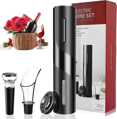 Productafbeelding van Professionele Elektrische Kurkentrekker Set - 4-in-1 Flesopener met Snijder en Vacuümstop