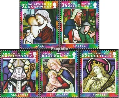 Produktbild von Briefmarken GB - Guernsey 2005 Mi 1059-1063 Fünferstreifen, 1064-1068 (kompl.Ausg.) postfrisch Weihnachten: Buntglasfenster